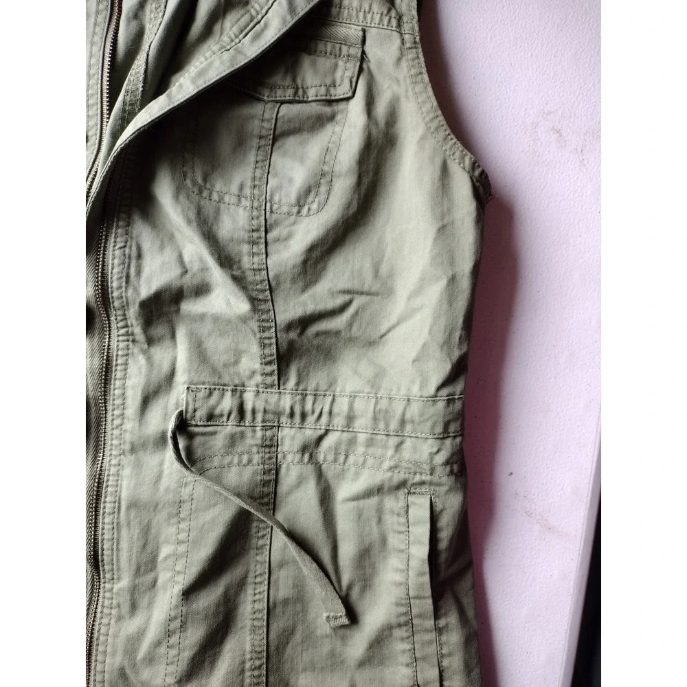 Merona Women's Utility Vest Military Style‎ Olive Green Full Zip Pockets